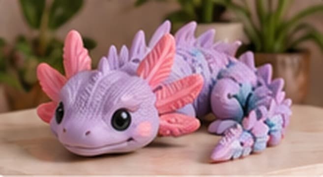 Animals & Flexis - Articulated flexi dragons, axolotls and knit-look critters - print-in-place animals that actually wiggle.